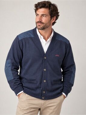 Paul & Shark Cardigan Mens Large Wool Blend Knit Sweater Elbow Patches Italy